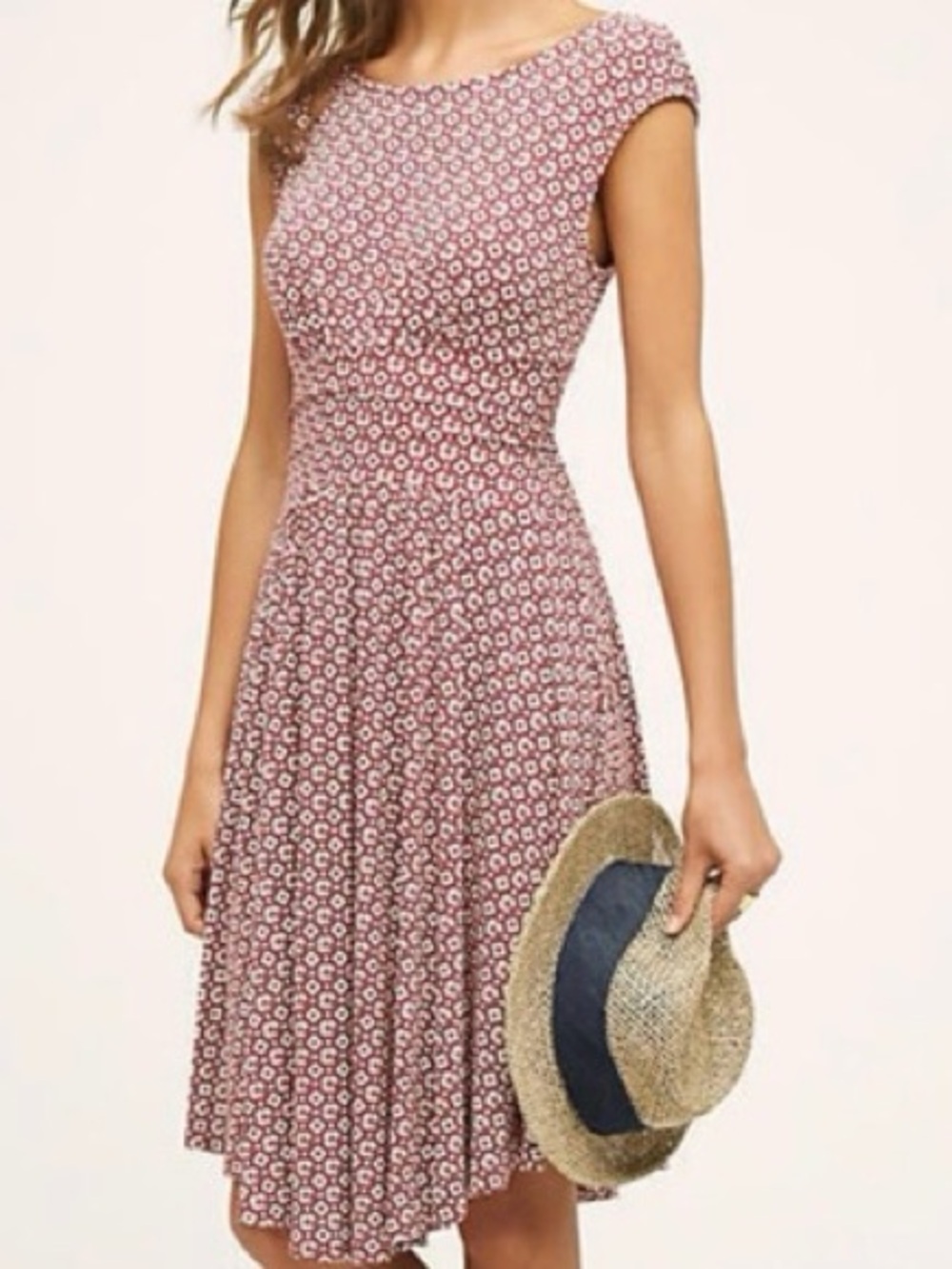 Moulinette Soeurs Dusty Rose Printed Cap-Sleeve Midi Dress